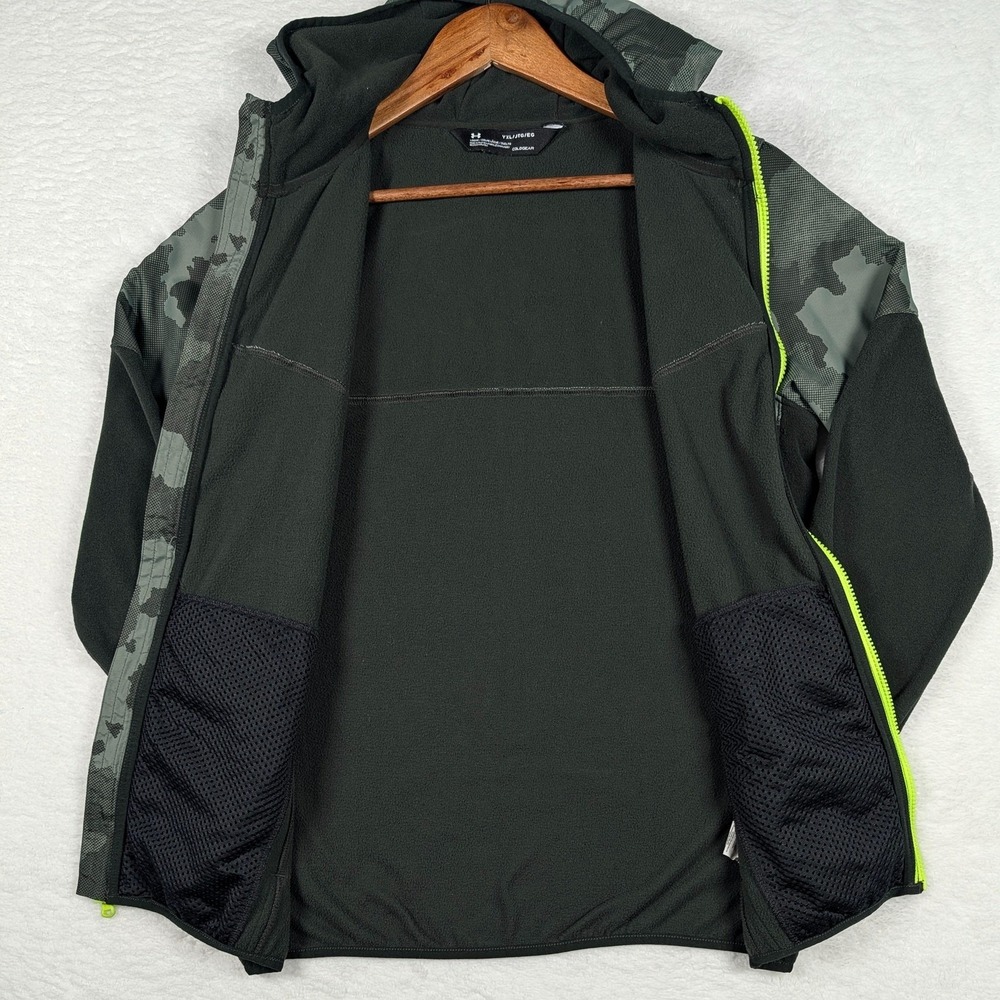 Under Armour Jacket Boys XL Green Camo ColdGear Hooded Full Zip Fleece Outerwear - Picture 5 of 13